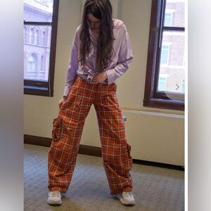 Collina Strada lawn plaid cargo pant trouser wide leg orange grunge punk tartan